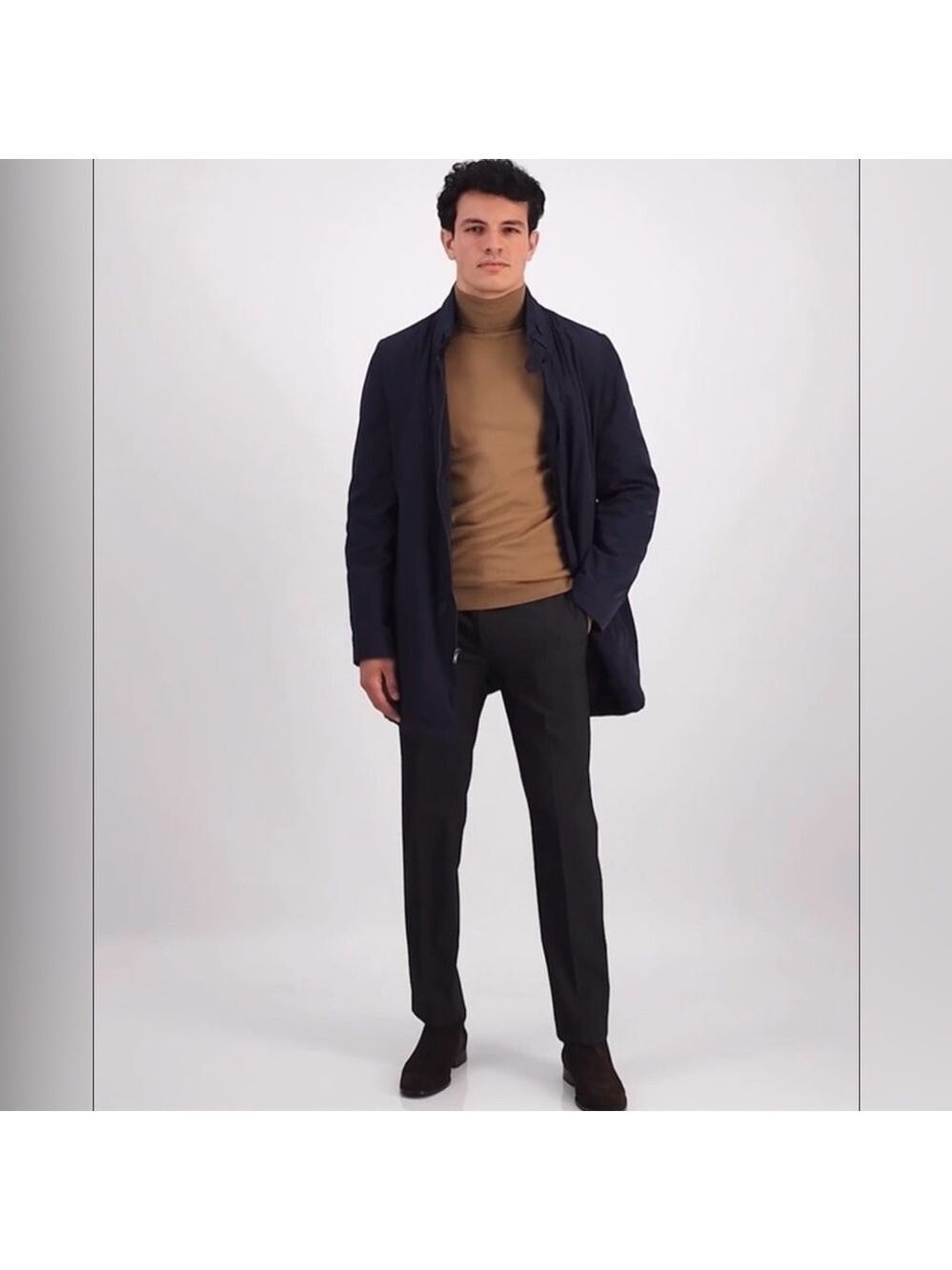 Calvin Klein Slim-Fit Overcoat Mens 40L Navy Blue Water-Resistant Coat Jacket